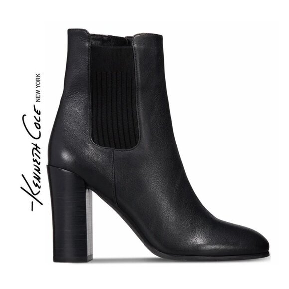 NIB ~ KENNETH COLE JUSTIN ANKLE BOOTS BLACK LEATHER sz 9.5 - Picture 1 of 8